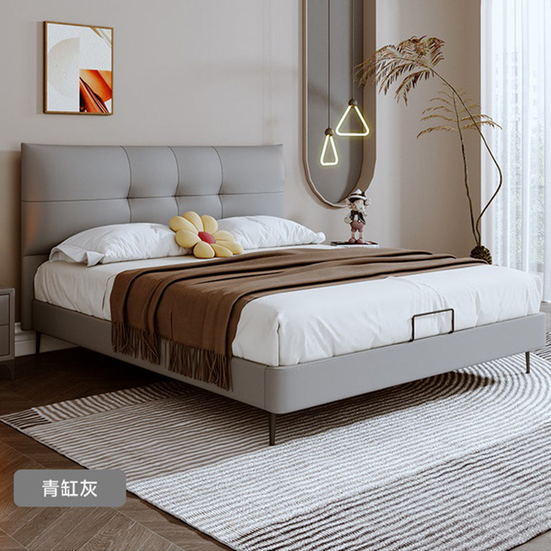 Modern simple master bedroom leather bed Double bed small flat soft cover headboard cowhide bed