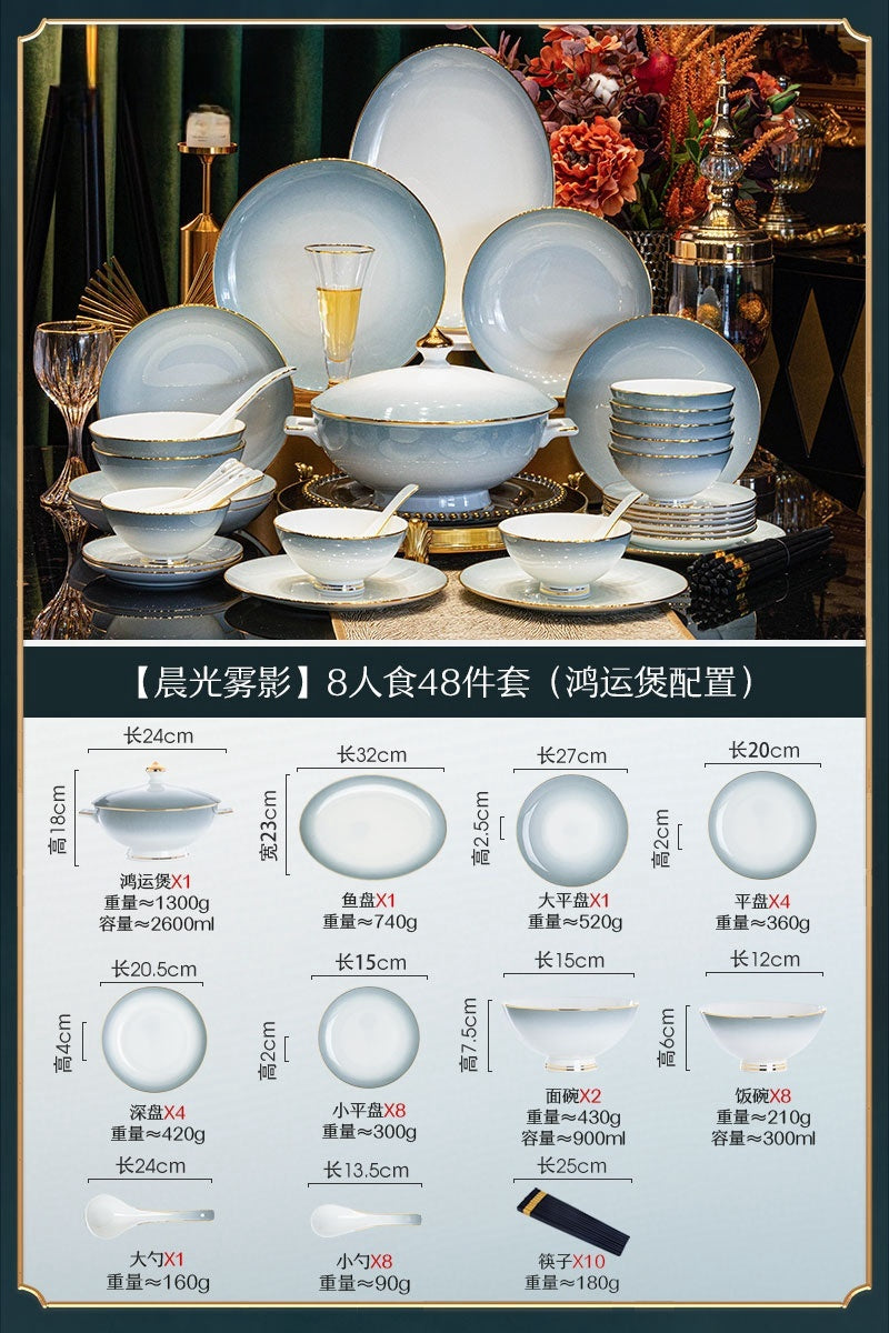 Underglaze color Jingdezhen ceramic tableware set bone China housewarming light luxury bowl dish dish set home