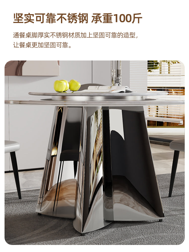 Light luxury marble round table and chair combination turntable senior sense natural luxury stone supercrystalline color stone microcrystalline stone