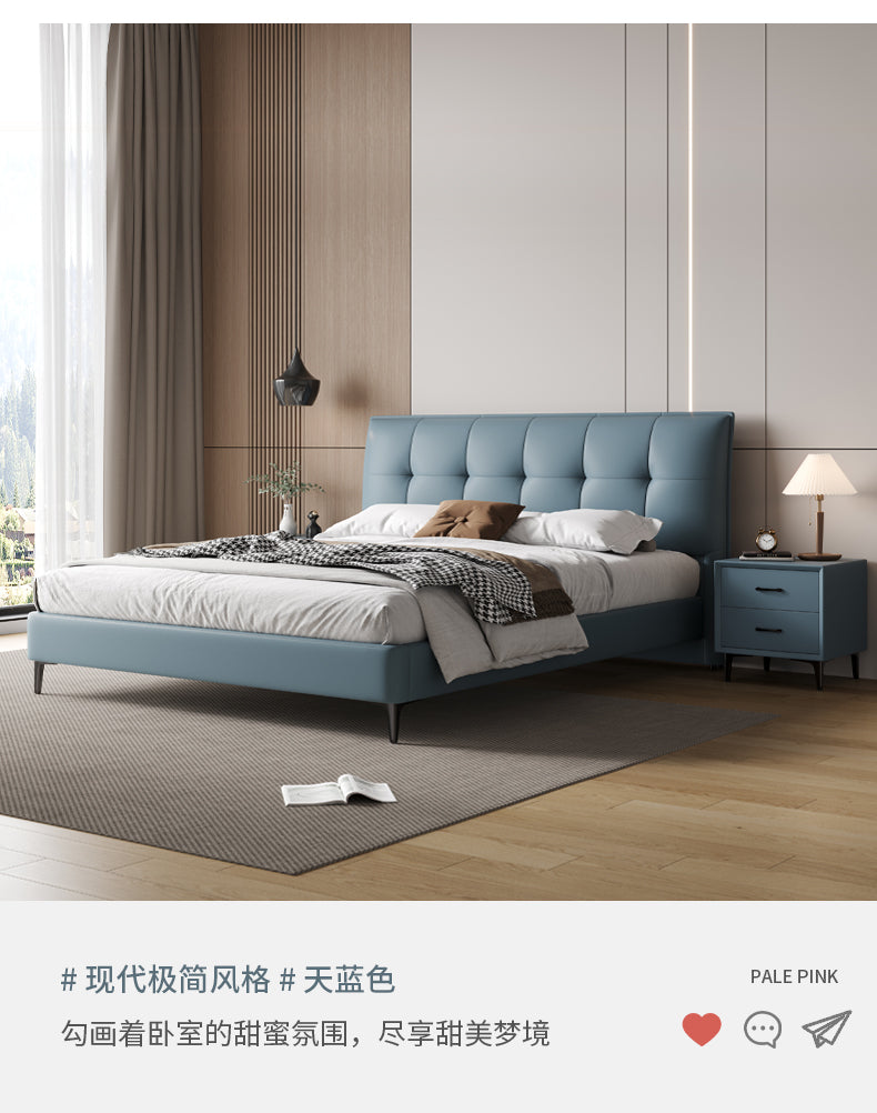 Napa leather bed Nordic Light luxury 1.8m soft package wedding bed Leather bed simple modern master bedroom double bed