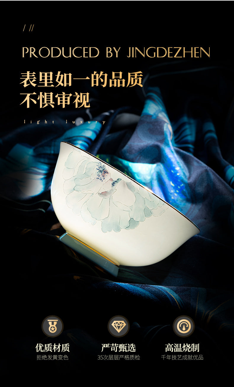 Jingdezhen white porcelain tableware set under glaze color light luxury dish set household housewarming gift bowl combination