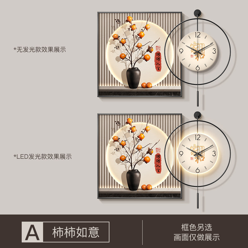 Modern light luxury restaurant decoration painting Persimmon Ruyi high-grade sense table background wall hanging painting dining room clock wall clock painting