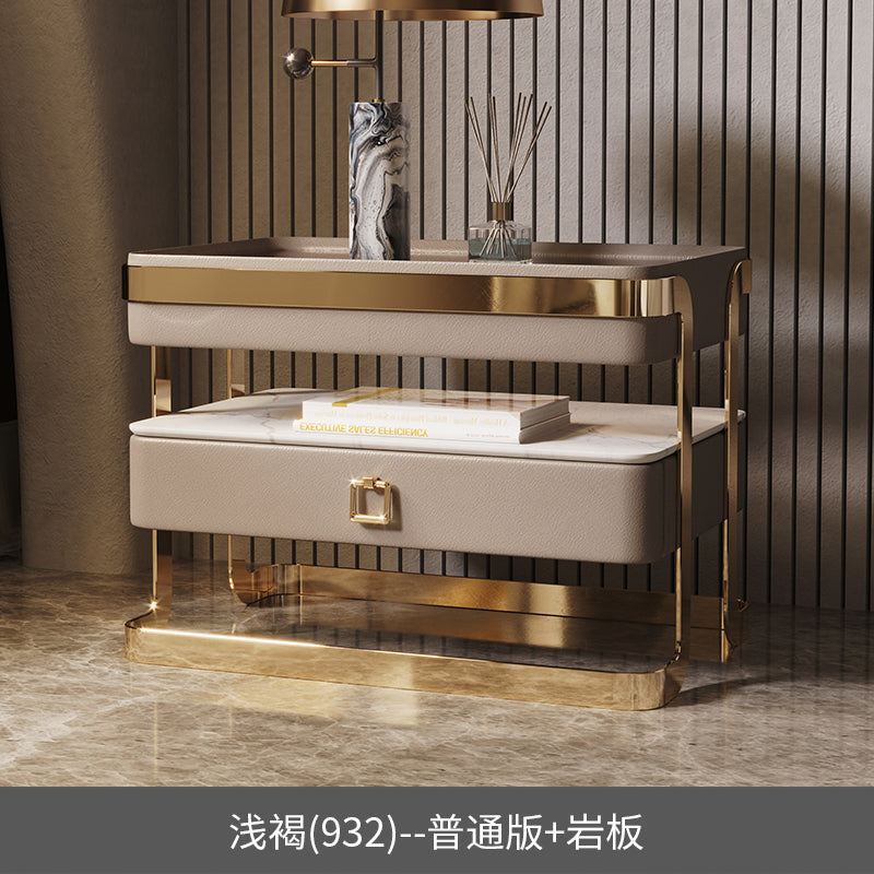 Intelligent bedside table advanced sense multi-functional light luxury Italian minimalist bedside cabinet rock board storage glass