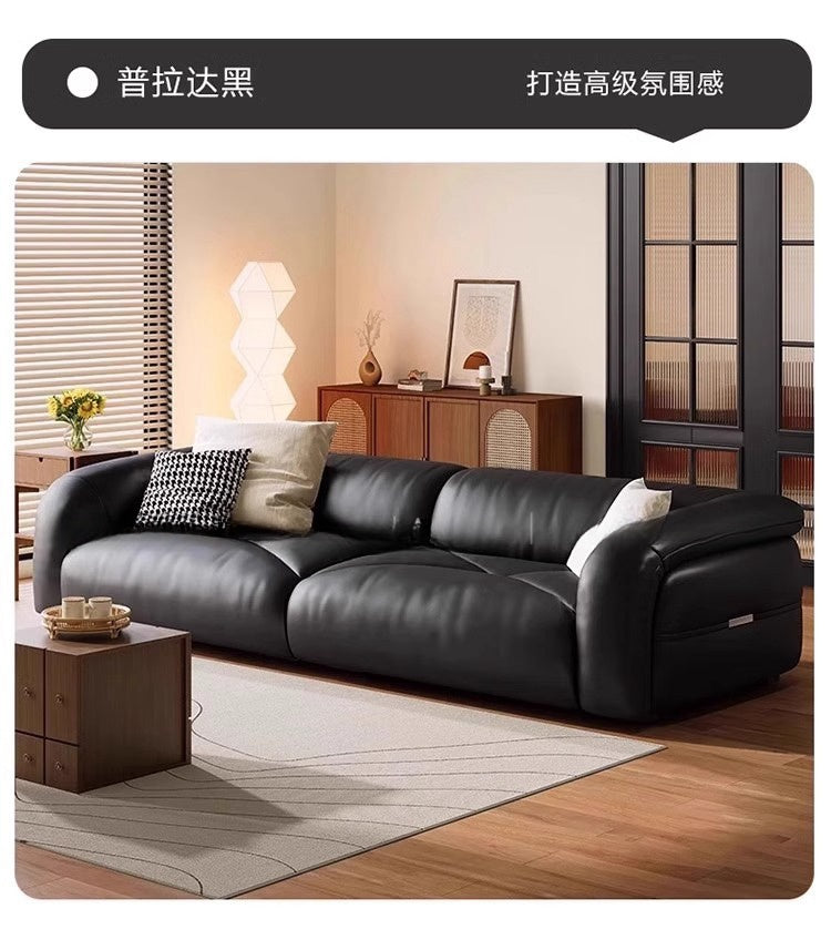 Modern simple retro style first layer cowhide sofa Italian minimalist living room size flat straight row leather sofa