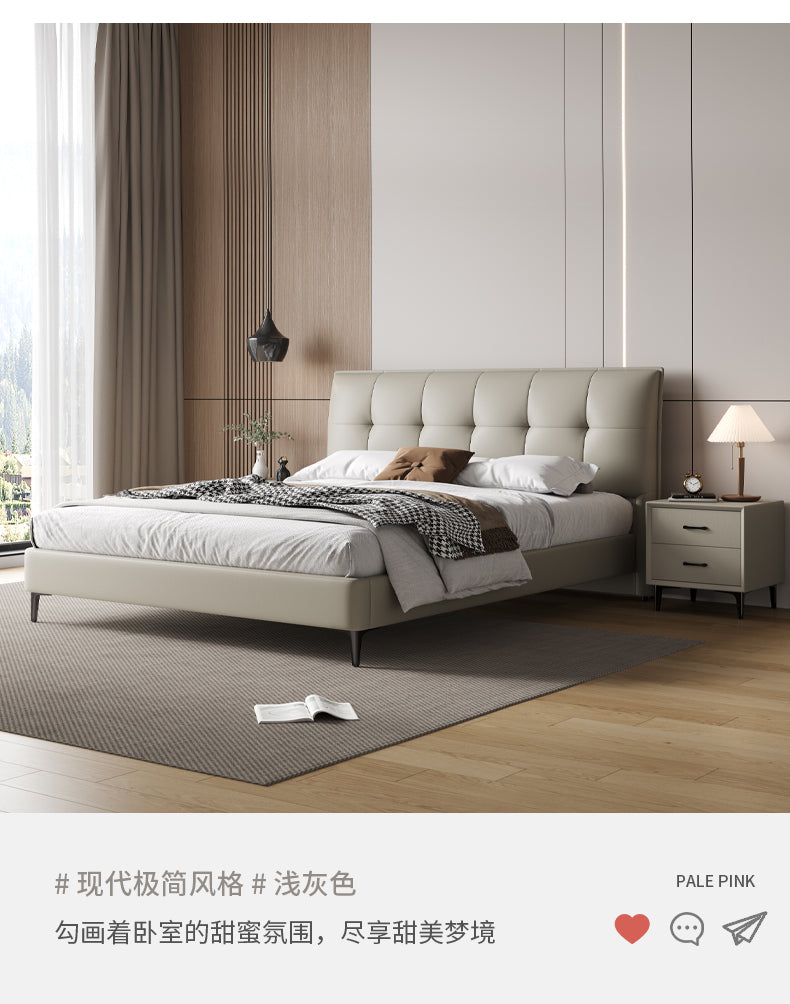 Napa leather bed Nordic Light luxury 1.8m soft package wedding bed Leather bed simple modern master bedroom double bed