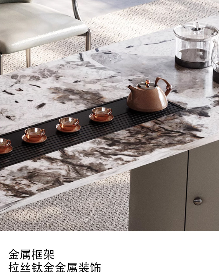 Light luxury modern rock plate tea table and chair high-end home kettle embedded tea table living room office tea table