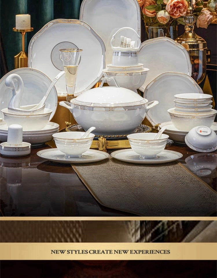 Jingdezhen bone China tableware set pure white underglaze porcelain bowl plate housewarming dish set home