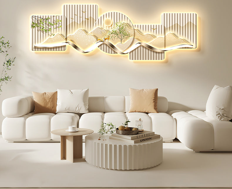 Stone to run the restaurant decorative painting wall clock modern light luxury living room clock hanging painting advanced sense wall lamp