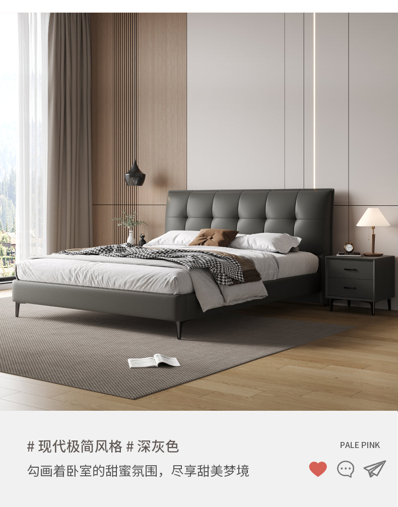 Napa leather bed Nordic Light luxury 1.8m soft package wedding bed Leather bed simple modern master bedroom double bed