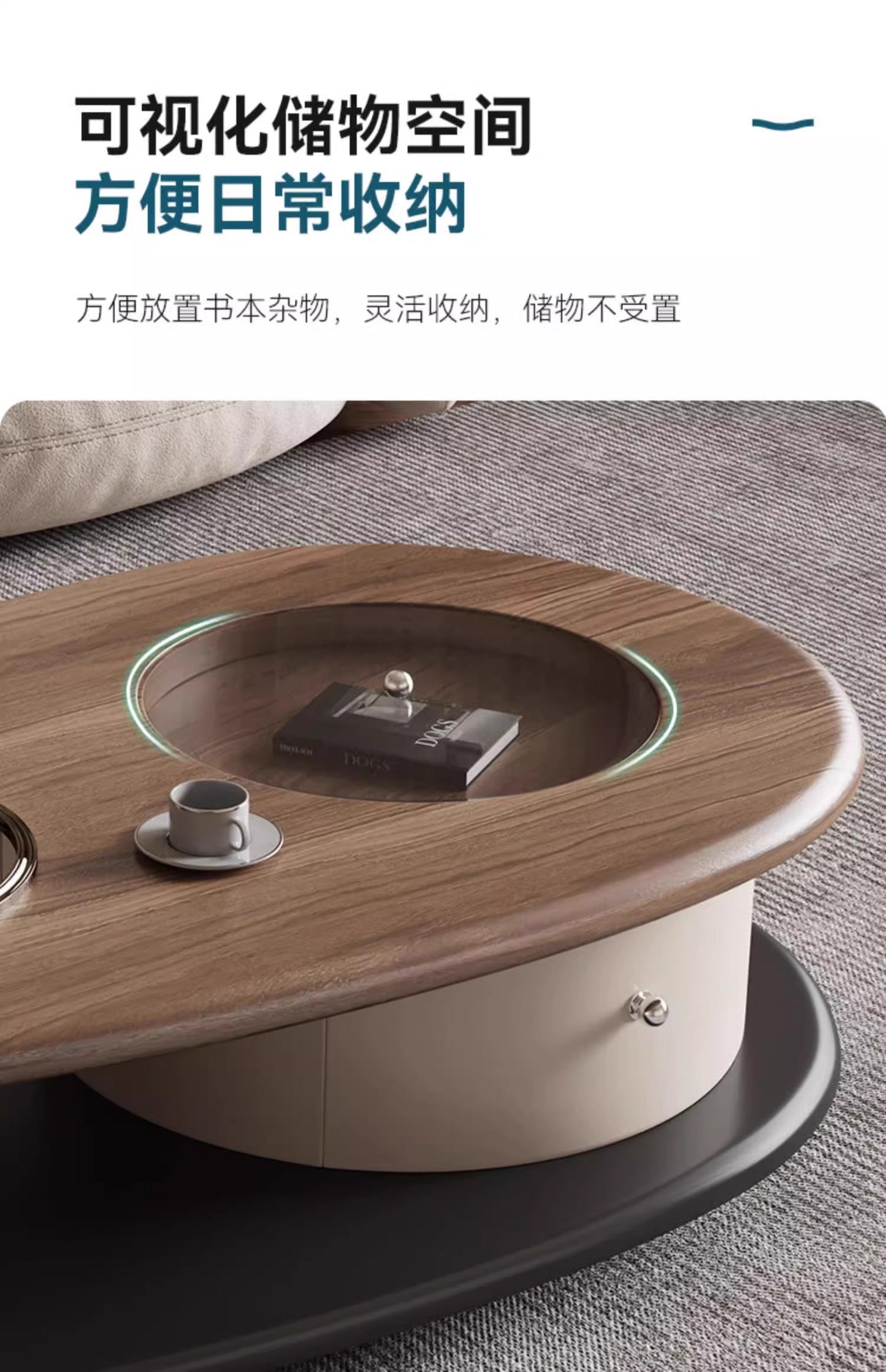 Italian minimalist retro home living room size solid wood ancient style simple modern senior oval coffee table