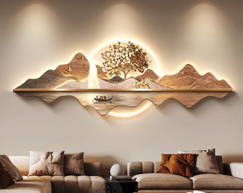 Fortune tree light luxury living room decorative painting new Chinese style back with back-up sofa background wall hanging painting advanced sense landscape painting