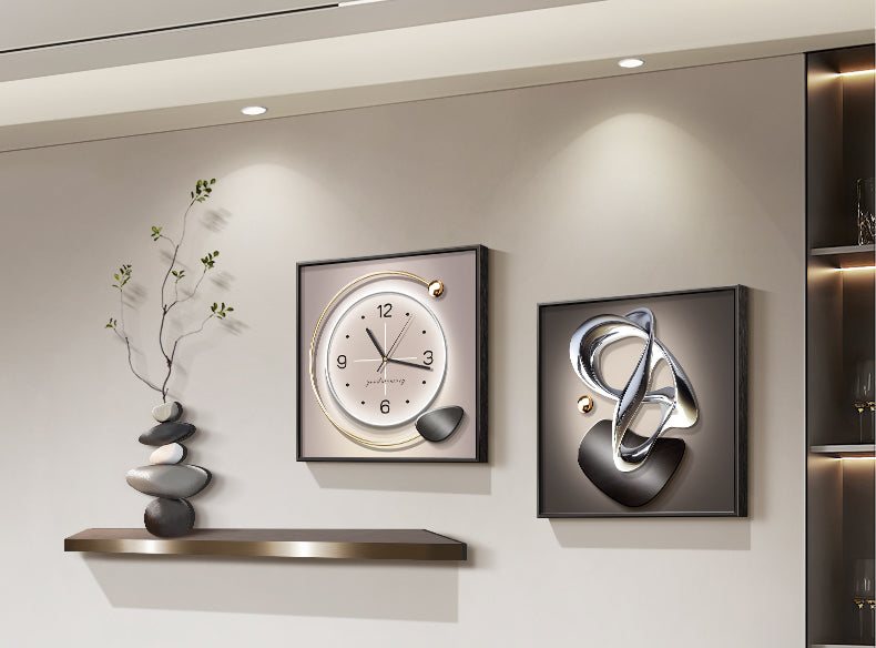 Light luxury stone to run the living room decorative painting wall clock 2025 new clock advanced sense sofa background wall hanging painting