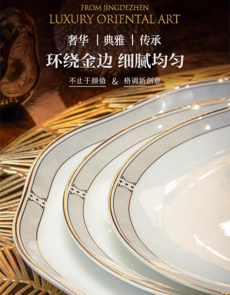 Jingdezhen bone China tableware set pure white underglaze porcelain bowl plate housewarming dish set home