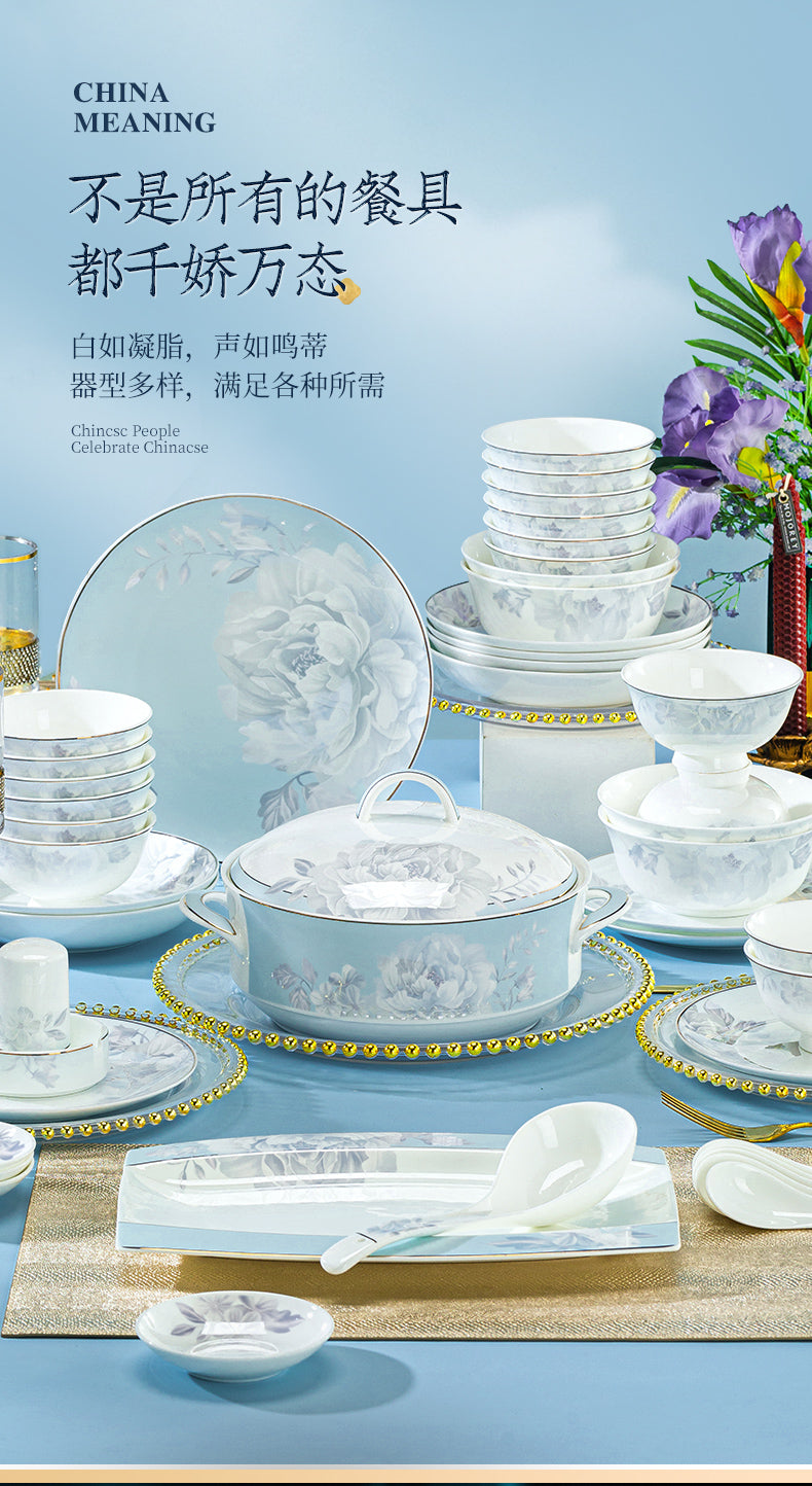 6 dish set household light luxury Chinese ceramic tableware set Jingdezhen relocation bowl dish chopsticks combination