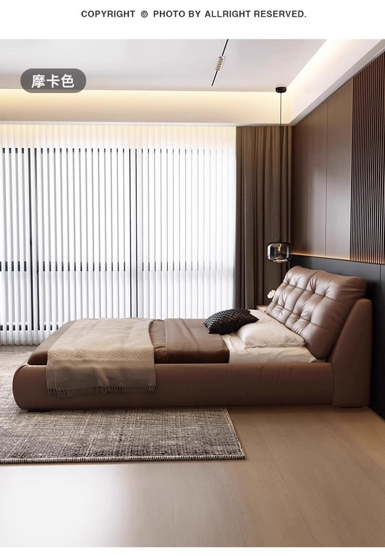 Italian minimalist leather bed modern simple light luxury double bed 1.8 meters big bed Tatami net red soft package wedding bed