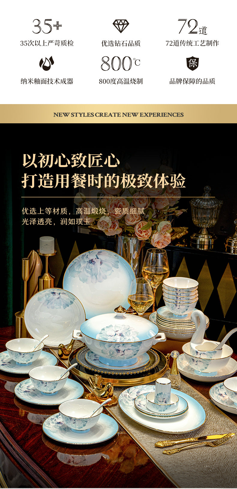 Jingdezhen white porcelain tableware set under glaze color light luxury dish set household housewarming gift bowl combination