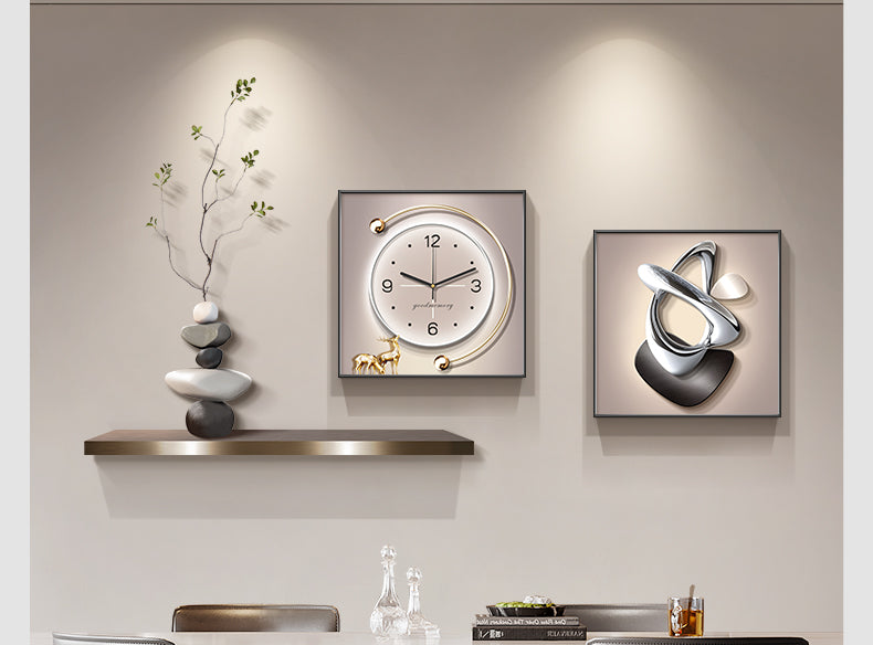 Light luxury stone to run the living room decorative painting wall clock 2025 new clock advanced sense sofa background wall hanging painting