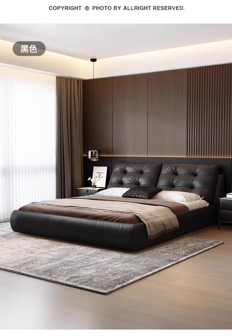 Italian minimalist leather bed modern simple light luxury double bed 1.8 meters big bed Tatami net red soft package wedding bed