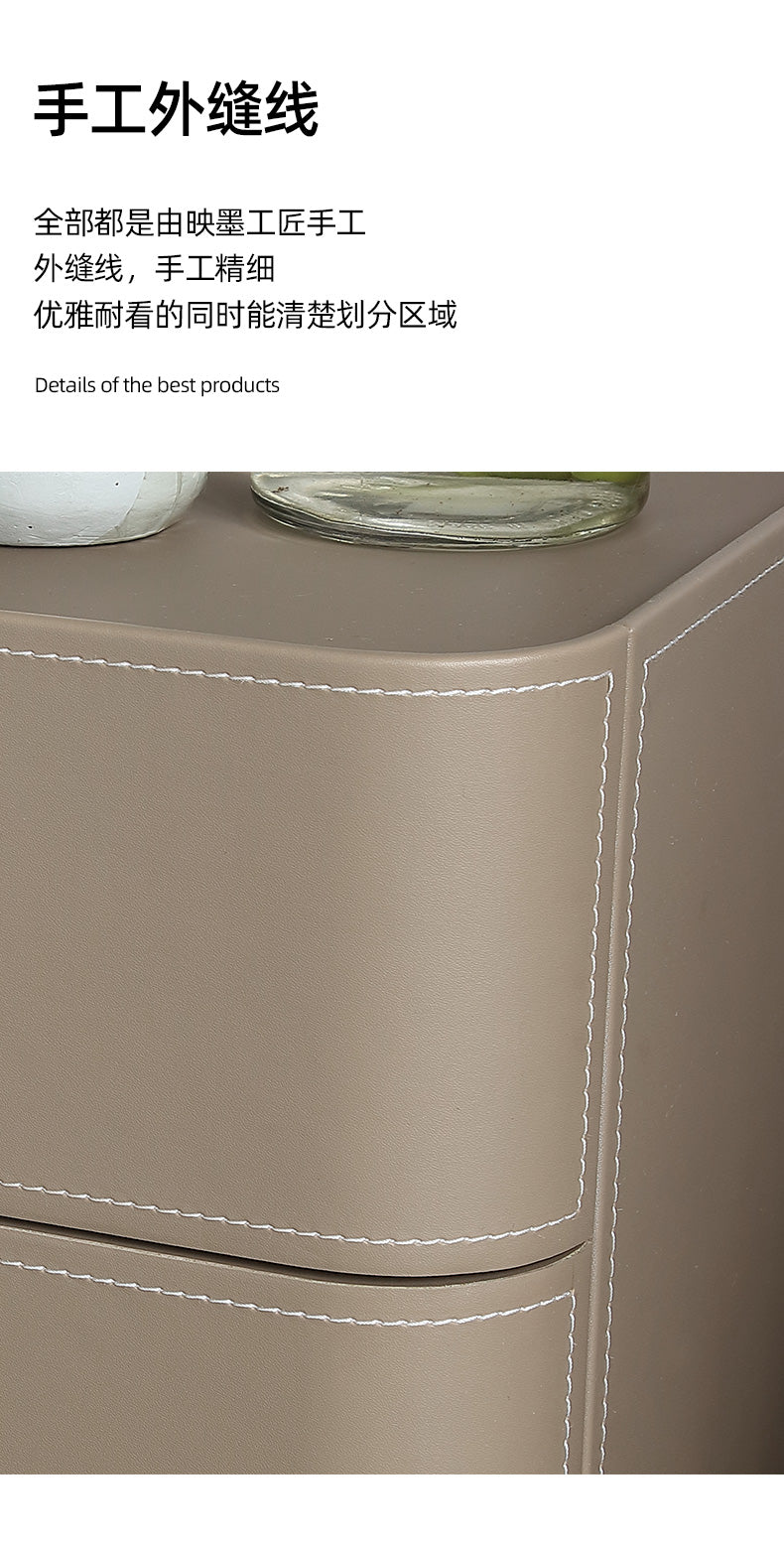Italian minimalist bedside table simple modern bedroom storage Square three drawers light luxury saddle leather bedside cabinet