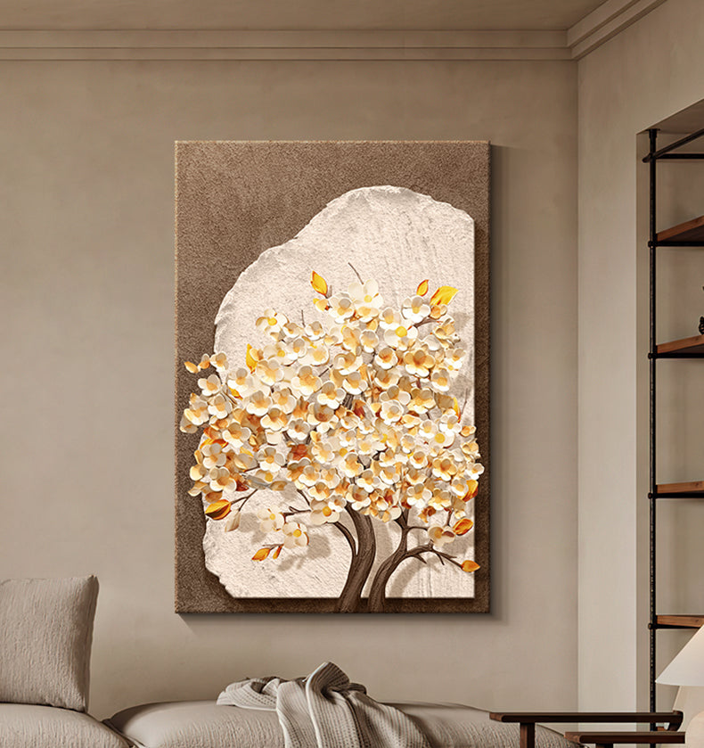 Fortune tree porch decoration painting wabi Sabi wind corridor texture mural vertical version of living room sofa background wall hanging painting