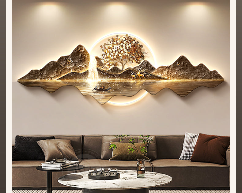 Fortune tree light luxury living room decorative painting new Chinese style back with back-up sofa background wall hanging painting advanced sense landscape painting