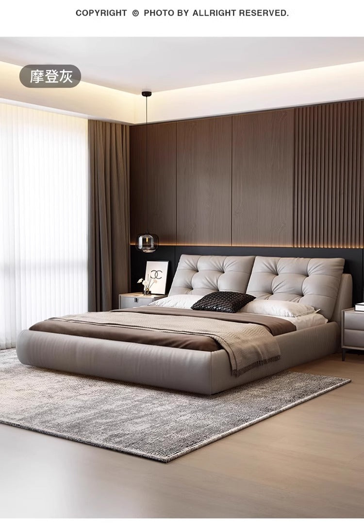 Italian minimalist leather bed modern simple light luxury double bed 1.8 meters big bed Tatami net red soft package wedding bed