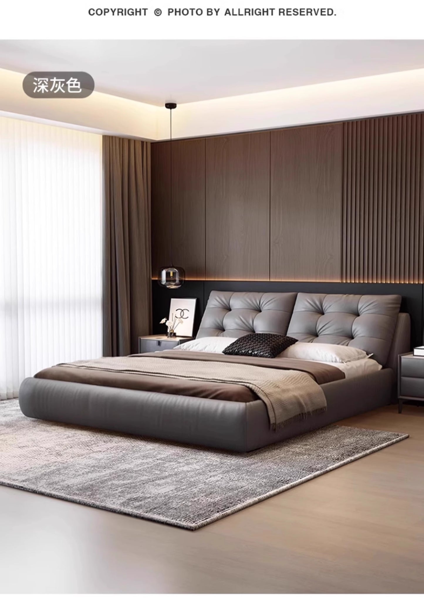 Italian minimalist leather bed modern simple light luxury double bed 1.8 meters big bed Tatami net red soft package wedding bed