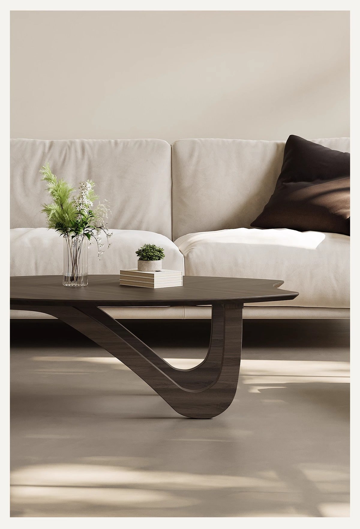Designer shaped black walnut veneer tea table small apartment living room modern advanced sense wabi Sabi wind creative tea table