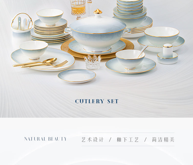 Underglaze color Jingdezhen ceramic tableware set bone China housewarming light luxury bowl dish dish set home