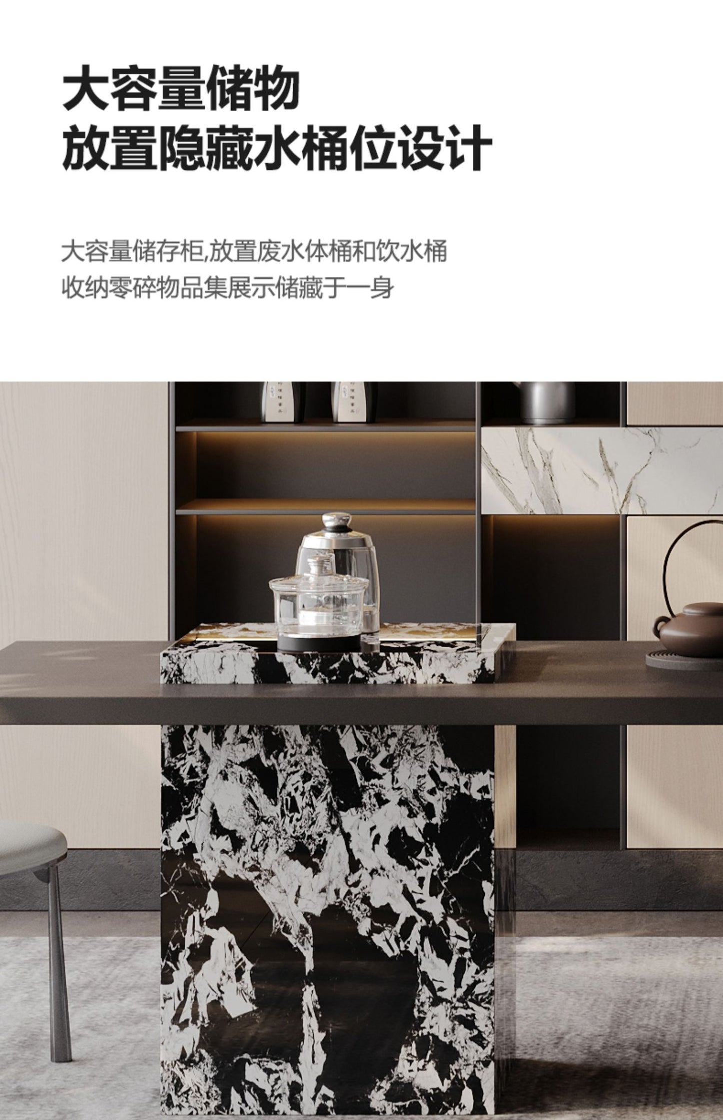 Italian very simple rock plate tea table and chair combination villa living room designer creative art tea table light luxury modern simple