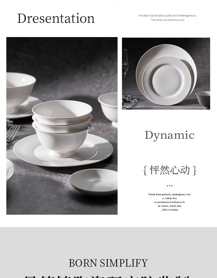 Jingdezhen ceramic tableware set white porcelain dish set household under glaze color bowl plate moving bowl set