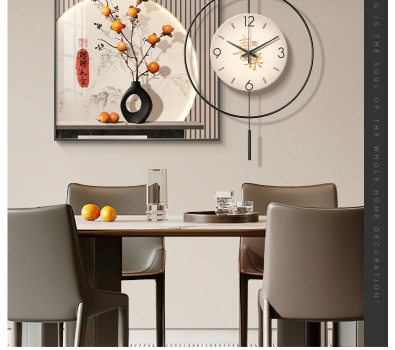 Modern light luxury restaurant decoration painting Persimmon Ruyi high-grade sense table background wall hanging painting dining room clock wall clock painting