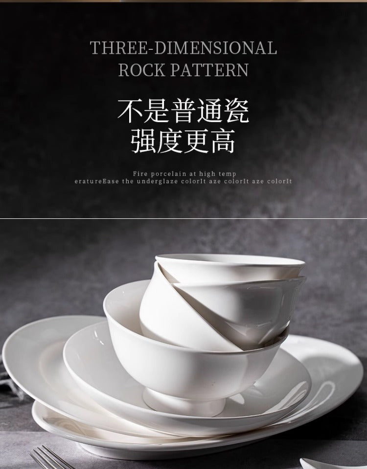 Jingdezhen ceramic tableware set white porcelain dish set household under glaze color bowl plate moving bowl set