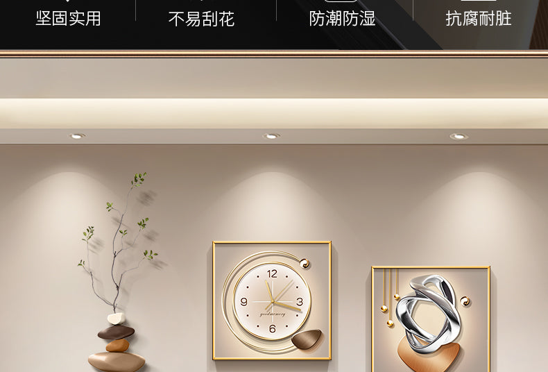 Light luxury stone to run the living room decorative painting wall clock 2025 new clock advanced sense sofa background wall hanging painting