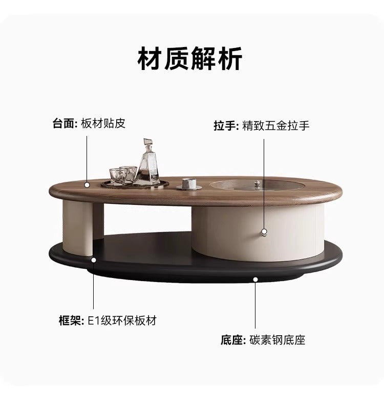 Italian minimalist retro home living room size solid wood ancient style simple modern senior oval coffee table