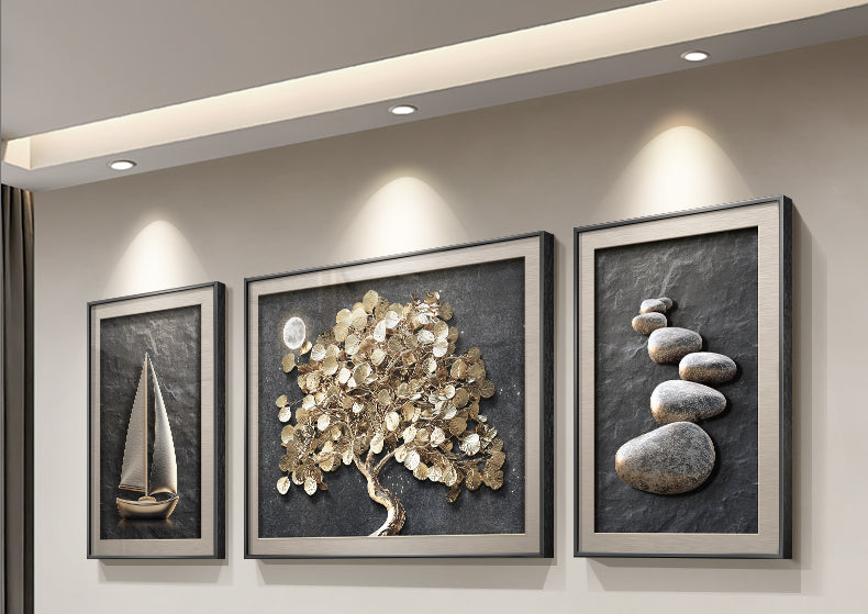 Fortune tree atmospheric living room decoration painting modern light luxury elephant sofa background wall hanging painting advanced sense triple mural