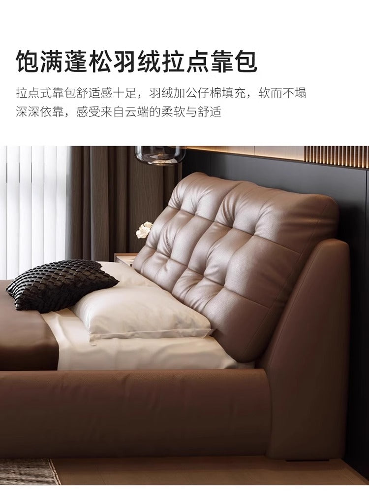 Italian minimalist leather bed modern simple light luxury double bed 1.8 meters big bed Tatami net red soft package wedding bed
