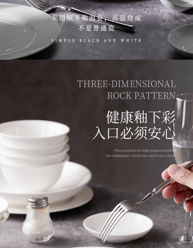 Jingdezhen ceramic tableware set white porcelain dish set household under glaze color bowl plate moving bowl set