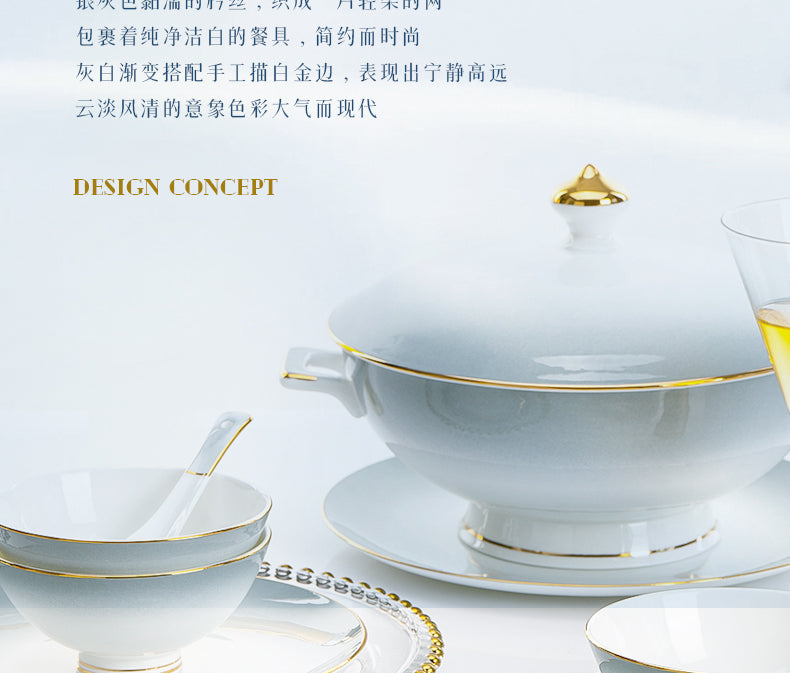 Underglaze color Jingdezhen ceramic tableware set bone China housewarming light luxury bowl dish dish set home