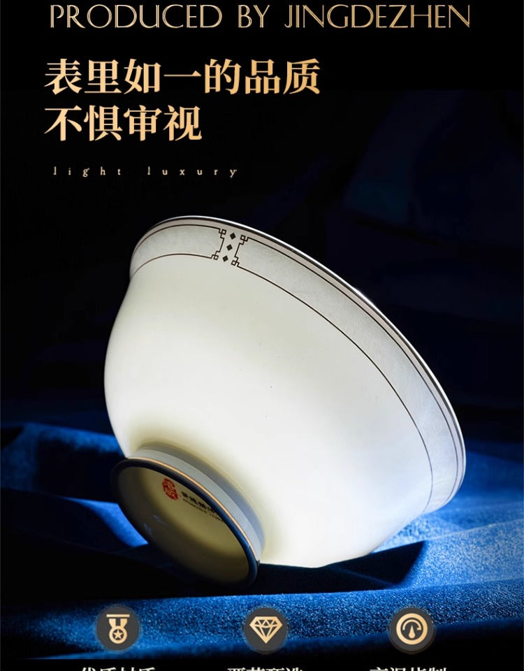 Jingdezhen bone China tableware set pure white underglaze porcelain bowl plate housewarming dish set home