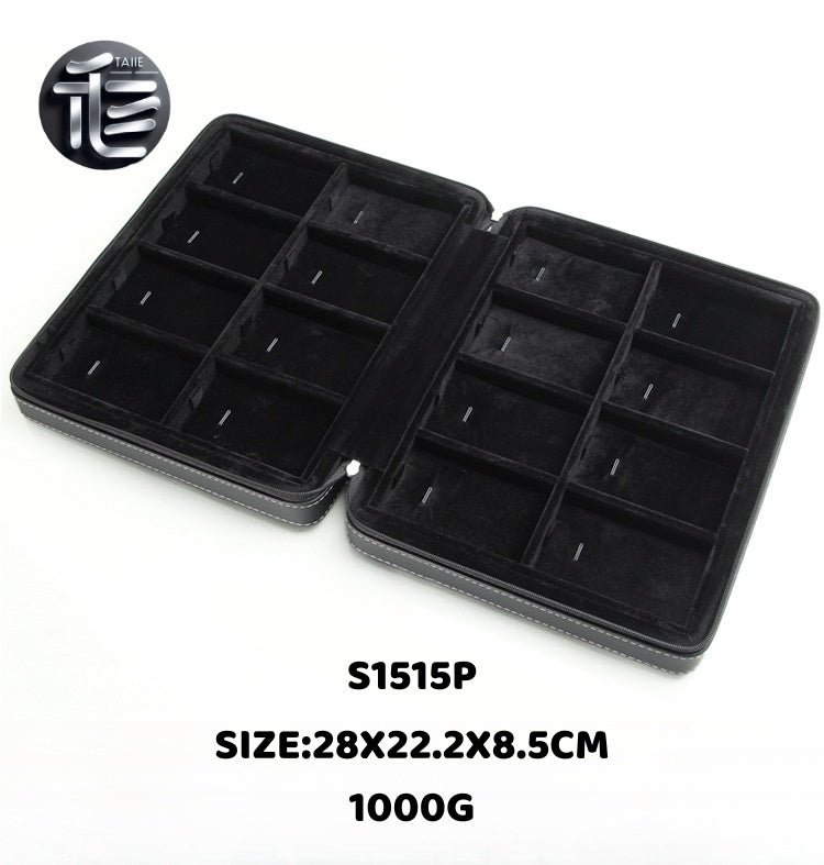Black PU Leather Jewelry Organizer, Zippered Travel Case, Velvet Insert (Ring, Pendant Styles)