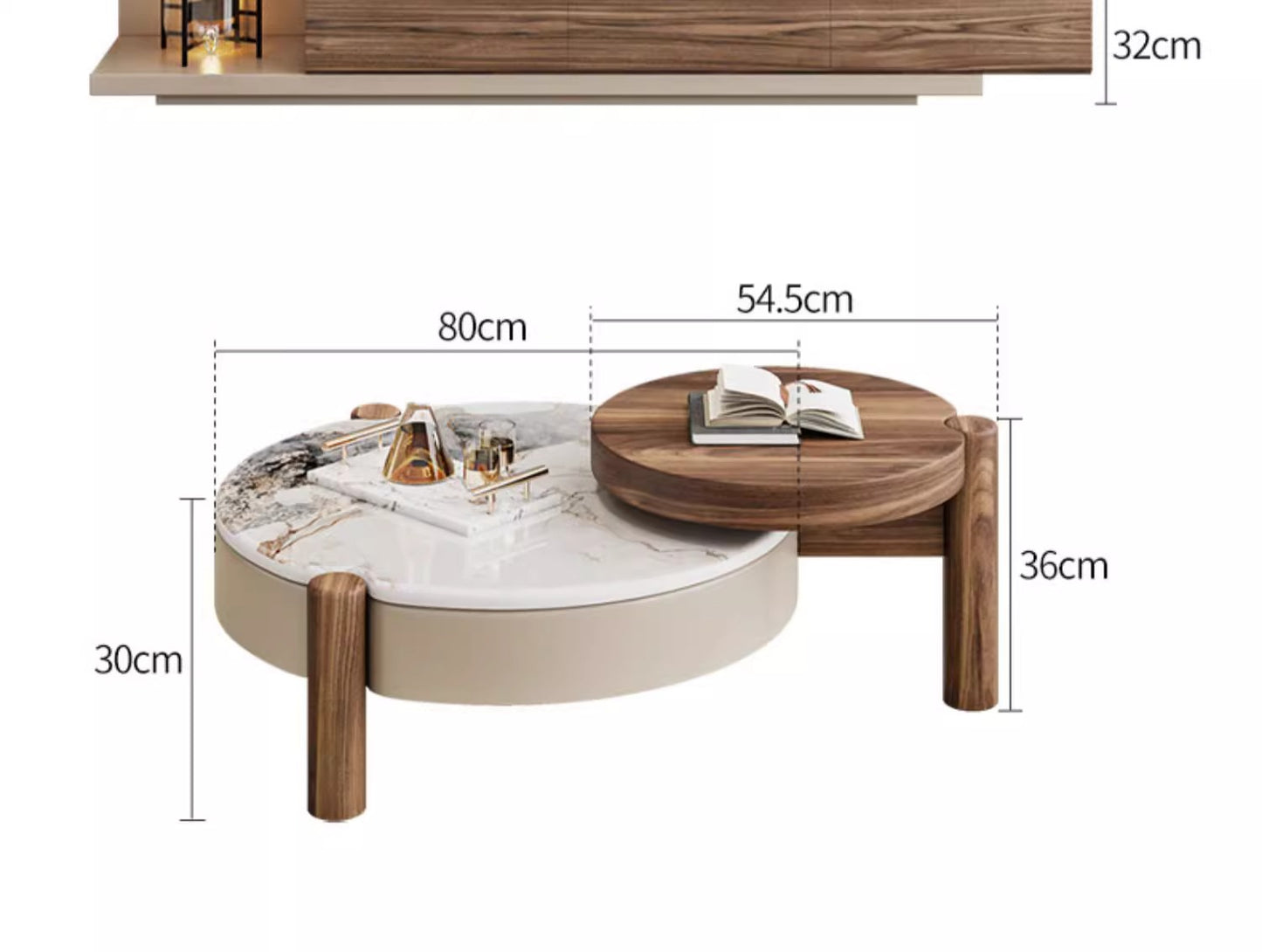 Nordic modern simple retro log luxury stone round coffee table TV cabinet combination size apartment