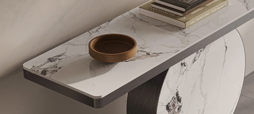 Light luxury wind rock panel porch entry simple corridor corridor stainless steel art end view table against the wall porch table