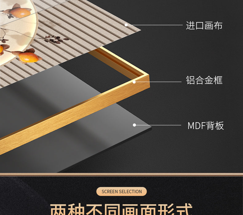 Modern light luxury restaurant decoration painting Persimmon Ruyi high-grade sense table background wall hanging painting dining room clock wall clock painting