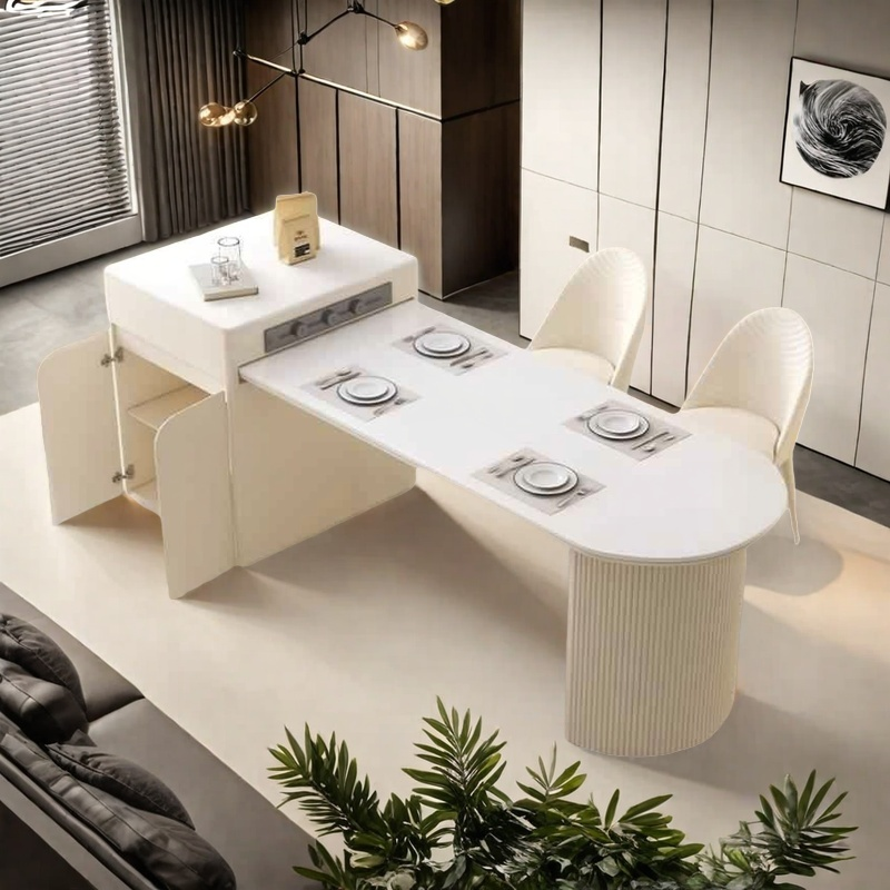 Cream wind rock plate dining table and chair combination simple and light luxury living room island dining table one retractable small apartment
