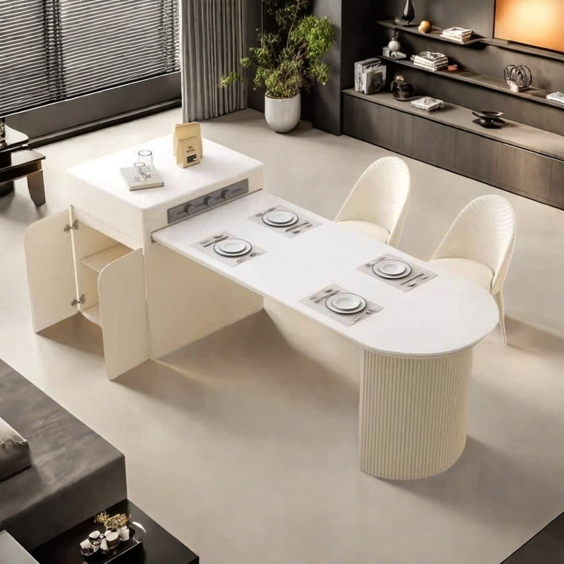 Cream wind rock plate dining table and chair combination simple and light luxury living room island dining table one retractable small apartment