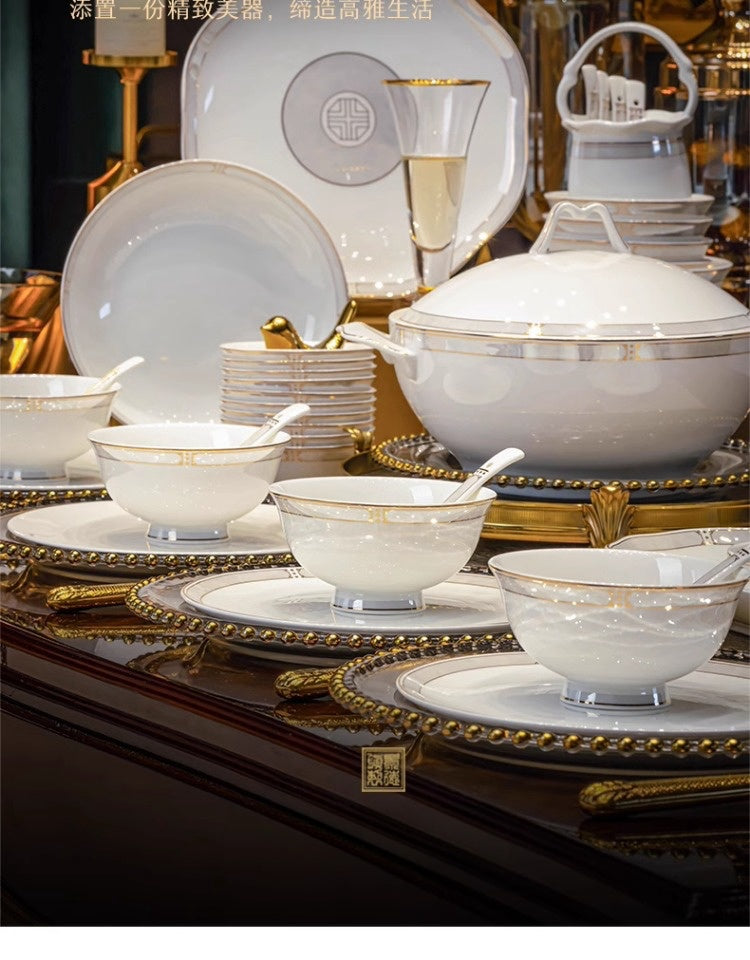 Jingdezhen bone China tableware set pure white underglaze porcelain bowl plate housewarming dish set home