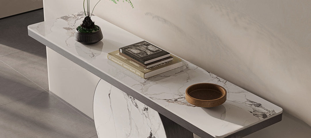 Light luxury wind rock panel porch entry simple corridor corridor stainless steel art end view table against the wall porch table
