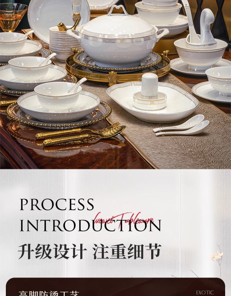 Jingdezhen bone China tableware set pure white underglaze porcelain bowl plate housewarming dish set home