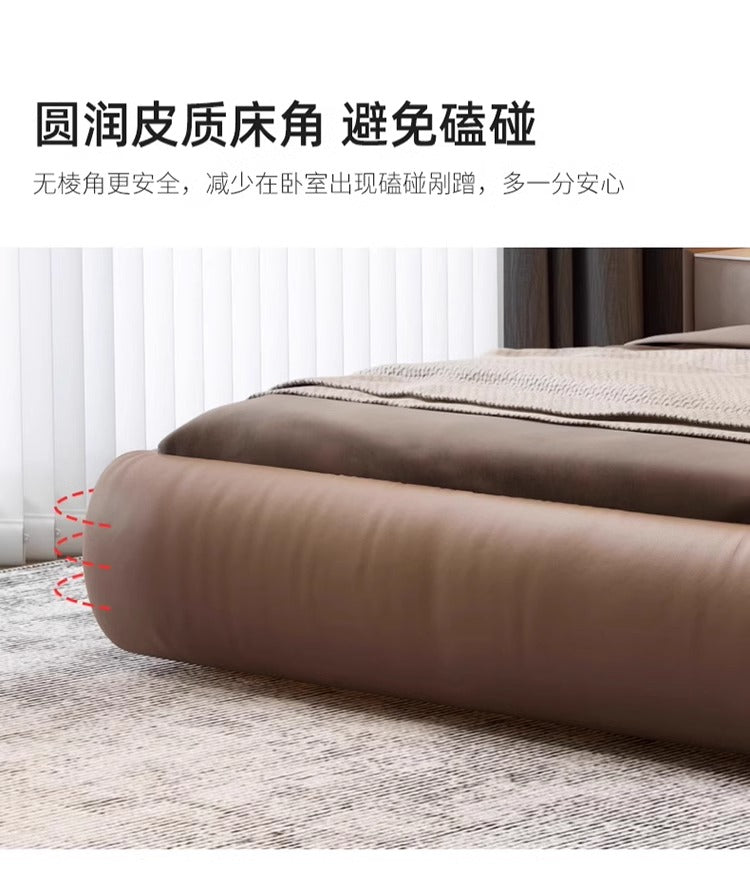 Italian minimalist leather bed modern simple light luxury double bed 1.8 meters big bed Tatami net red soft package wedding bed
